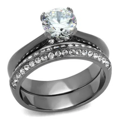 Fashnzfab Ip Light Black Stainless Steel Ring With Aaa Grade Cz In Clear In Animal Print