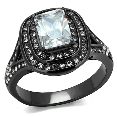 Fashnzfab Ip Light Black Stainless Steel Ring With Aaa Grade Cz In Clear In Metallic