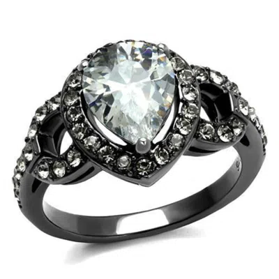 Fashnzfab Ip Light Black Stainless Steel Ring With Aaa Grade Cz In Clear In Metallic