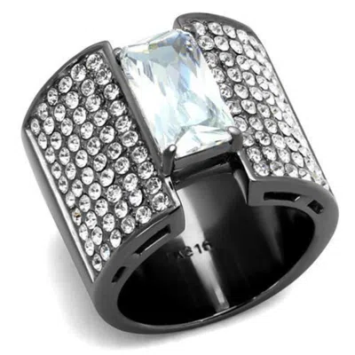 Fashnzfab Ip Light Black Stainless Steel Ring With Aaa Grade Cz In Clear In Multi