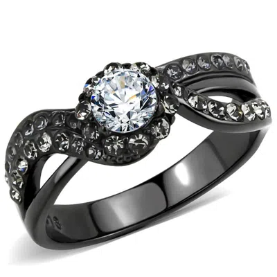 Fashnzfab Ip Light Black Stainless Steel Ring With Aaa Grade Cz In Clear