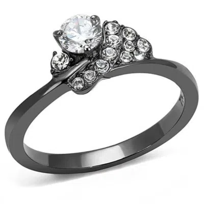 Fashnzfab Ip Light Black Stainless Steel Ring With Aaa Grade Cz In Clear In Multi