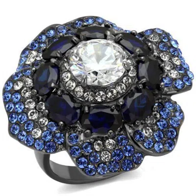 Fashnzfab Ip Light Black Stainless Steel Ring With Aaa Grade Cz In Clear In Multi