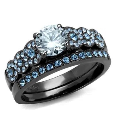 Fashnzfab Ip Light Black Stainless Steel Ring With Aaa Grade Cz In Clear In Multi
