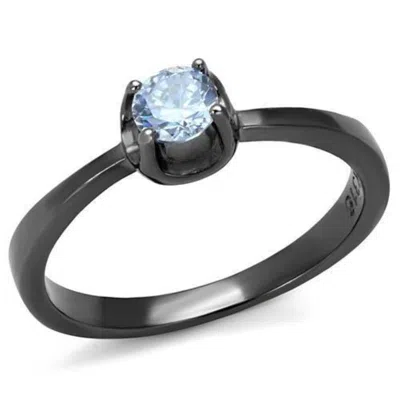 Fashnzfab Ip Light Black Stainless Steel Ring With Aaa Grade Cz In Light Amethyst