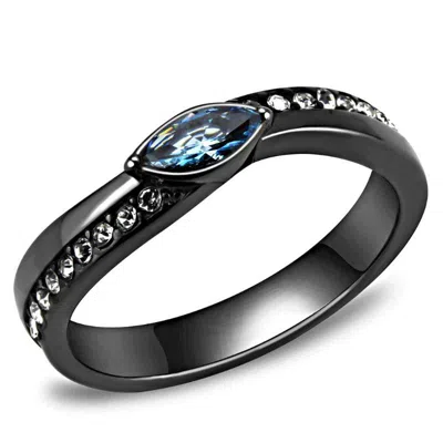 Fashnzfab Ip Light Black Stainless Steel Ring With Aaa Grade Cz In Sea Blue