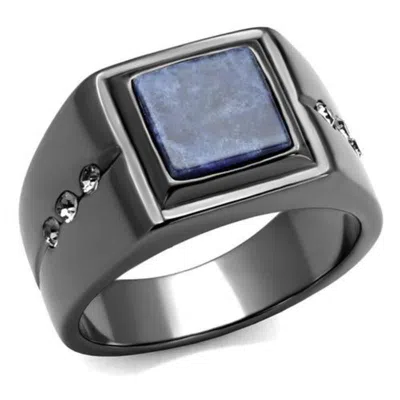 Fashnzfab Ip Light Black Stainless Steel Ring With Blue Sand In Montana In Multi