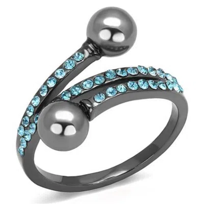 Fashnzfab Ip Light Black Stainless Steel Ring With Synthetic Pearl In Gray In Purple