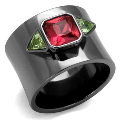 Fashnzfab Ip Light Black Stainless Steel Ring With Synthetic Synthetic Glass In Multi Color In Gray