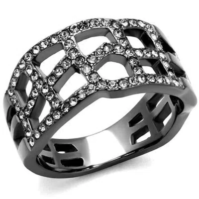 Fashnzfab Ip Light Black Stainless Steel Ring With Top Grade Crystal In Black Diamond In Gray
