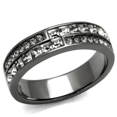Fashnzfab Ip Light Black Stainless Steel Ring With Top Grade Crystal In Black Diamond In Metallic
