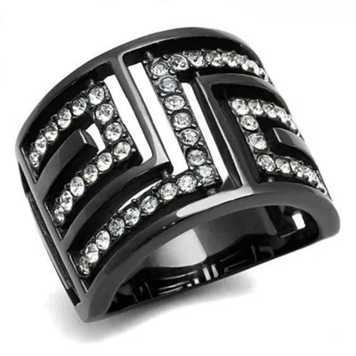 Fashnzfab Ip Light Black Stainless Steel Ring With Top Grade Crystal In Clear In Multi
