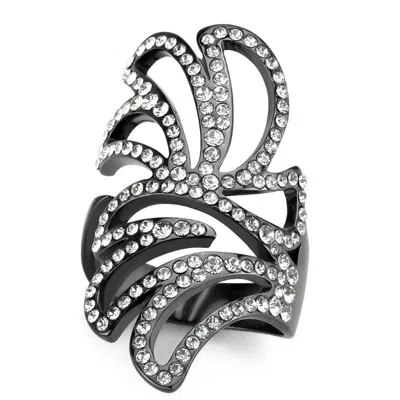 Fashnzfab Ip Light Black Stainless Steel Ring With Top Grade Crystal In Clear In Multi