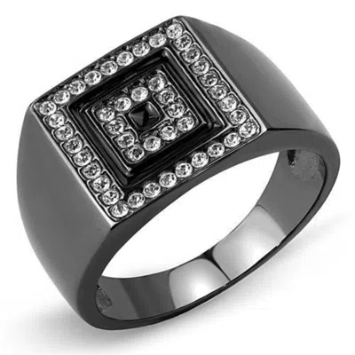 Fashnzfab Ip Light Black Stainless Steel Ring With Top Grade Crystal In Clear In Multi