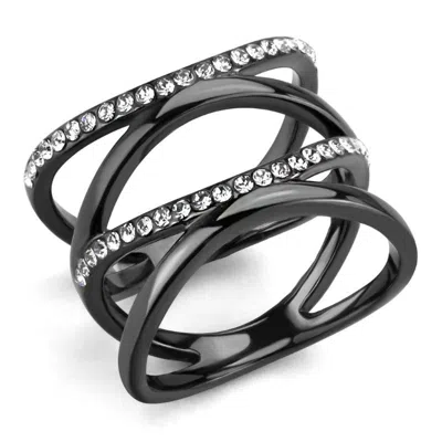 Fashnzfab Ip Light Black Stainless Steel Ring With Top Grade Crystal In Clear In Multi