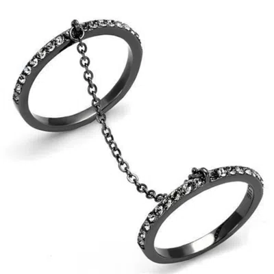 Fashnzfab Ip Light Black Stainless Steel Ring With Top Grade Crystal In Jet In Multi