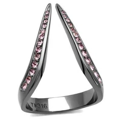 Fashnzfab Ip Light Black Stainless Steel Ring With Top Grade Crystal In Light Amethyst In Multi