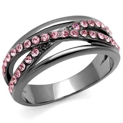 Fashnzfab Ip Light Black Stainless Steel Ring With Top Grade Crystal In Light Peach In Gray