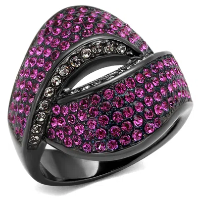 Fashnzfab Ip Light Black Stainless Steel Ring With Top Grade Crystal In Light Peach In Neutral