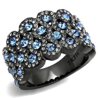 Fashnzfab Ip Light Black Stainless Steel Ring With Top Grade Crystal In Light Sapphire In Multi