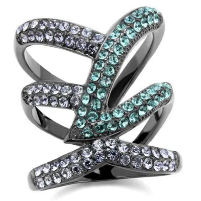 Fashnzfab Ip Light Black Stainless Steel Ring With Top Grade Crystal In Multi Color
