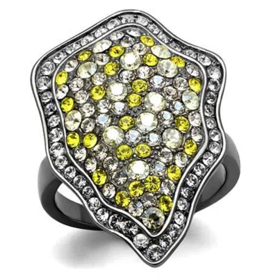 Fashnzfab Ip Light Black Stainless Steel Ring With Top Grade Crystal In Multi Color