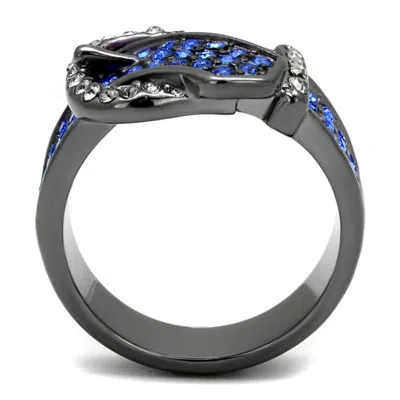 Fashnzfab Ip Light Black Stainless Steel Ring With Top Grade Crystal In Multi Color