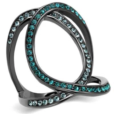 Fashnzfab Ip Light Black Stainless Steel Ring With Top Grade Crystal In Multi Color