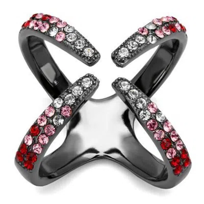Fashnzfab Ip Light Black Stainless Steel Ring With Top Grade Crystal In Multi Color