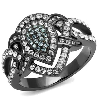 Fashnzfab Ip Light Black Stainless Steel Ring With Top Grade Crystal In Multi Color