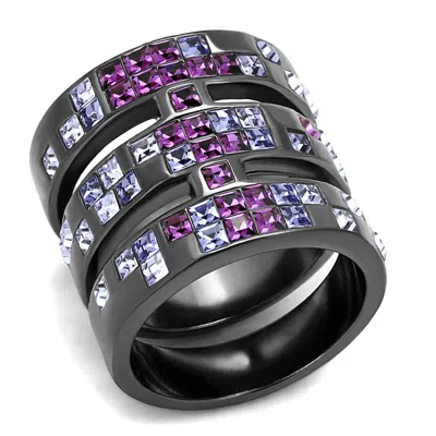 Fashnzfab Ip Light Black Stainless Steel Ring With Top Grade Crystal In Multi Color