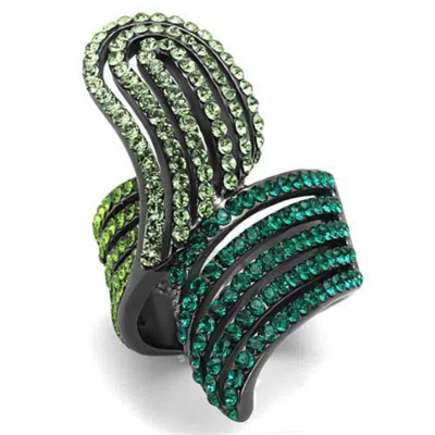Fashnzfab Ip Light Black Stainless Steel Ring With Top Grade Crystal In Multi Color In Green