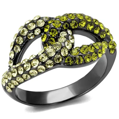 Fashnzfab Ip Light Black Stainless Steel Ring With Top Grade Crystal In Multi Color In Green