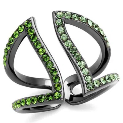 Fashnzfab Ip Light Black Stainless Steel Ring With Top Grade Crystal In Multi Color In Metallic