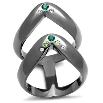 Fashnzfab Ip Light Black Stainless Steel Ring With Top Grade Crystal In Multi Color In Pattern