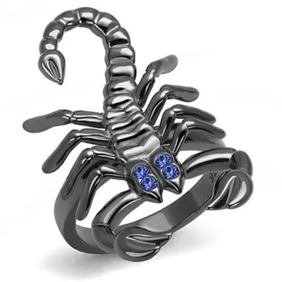 Fashnzfab Ip Light Black Stainless Steel Ring With Top Grade Crystal In Sapphire In Multi