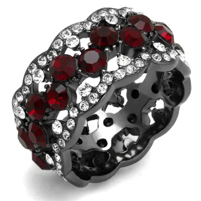 Fashnzfab Ip Light Black Stainless Steel Ring With Top Grade Crystal In Siam In Multi