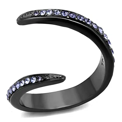 Fashnzfab Ip Light Black Stainless Steel Ring With Top Grade Crystal In Tanzanite