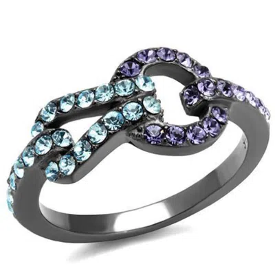 Fashnzfab Ip Light Black Stainless Steel Ring With Top Grade Crystal In Tanzanite In Metallic