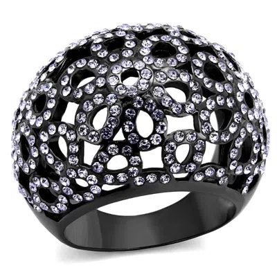 Fashnzfab Ip Light Black Stainless Steel Ring With Top Grade Crystal In Tanzanite In Multi