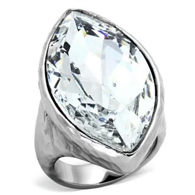Fashnzfab Ip Rhodium (pvd) Stainless Steel Ring With Top Grade Crystal In Clear In Silver