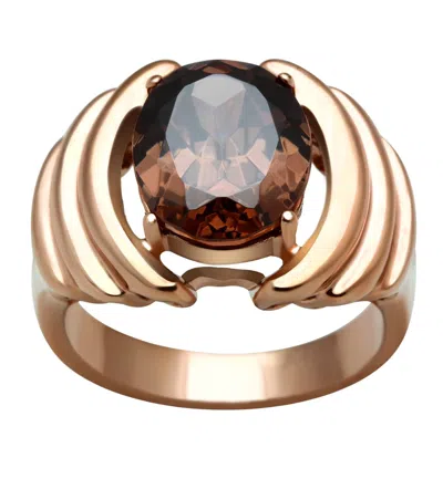 Fashnzfab Ip Rose Gold(ion Plating) Brass Ring With Aaa Grade Cz In Brown In Multi