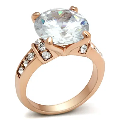 Fashnzfab Ip Rose Gold(ion Plating) Brass Ring With Aaa Grade Cz In Clear
