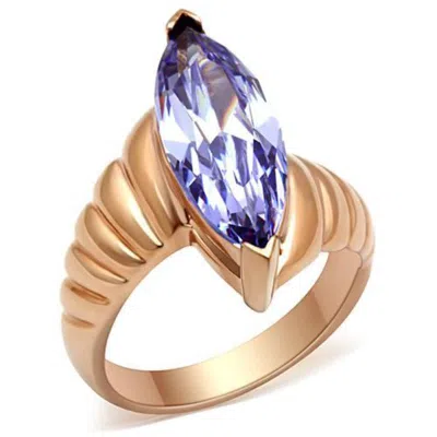 Fashnzfab Ip Rose Gold(ion Plating) Brass Ring With Aaa Grade Cz In Light Amethyst