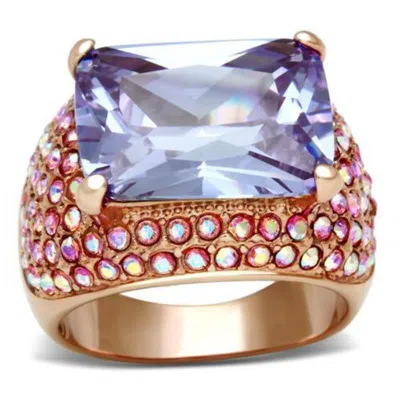 Fashnzfab Ip Rose Gold(ion Plating) Brass Ring With Aaa Grade Cz In Light Amethyst In Metallic