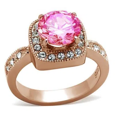 Fashnzfab Ip Rose Gold(ion Plating) Brass Ring With Aaa Grade Cz In Light Rose