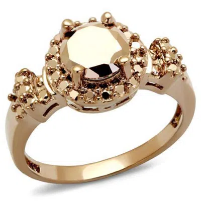 Fashnzfab Ip Rose Gold(ion Plating) Brass Ring With Aaa Grade Cz In Metallic Light Gold In Multi