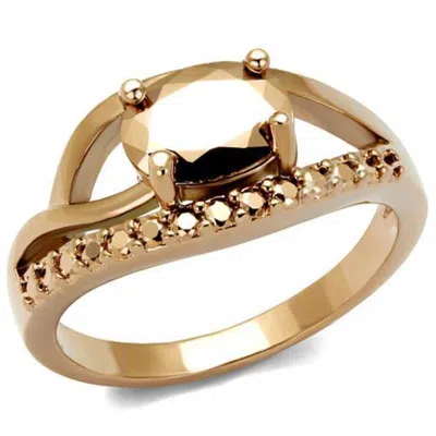Fashnzfab Ip Rose Gold(ion Plating) Brass Ring With Aaa Grade Cz In Metallic Light Gold In Multi