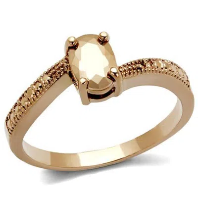 Fashnzfab Ip Rose Gold(ion Plating) Brass Ring With Aaa Grade Cz In Metallic Light Gold In Multi
