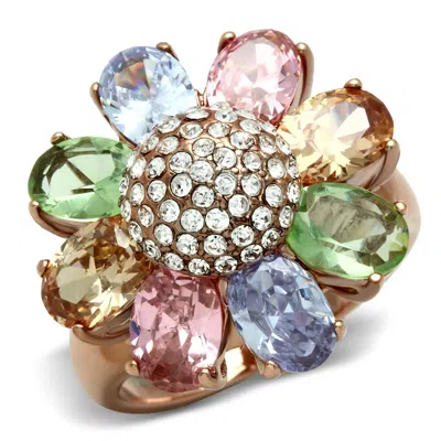 Fashnzfab Ip Rose Gold(ion Plating) Brass Ring With Aaa Grade Cz In Multi Color